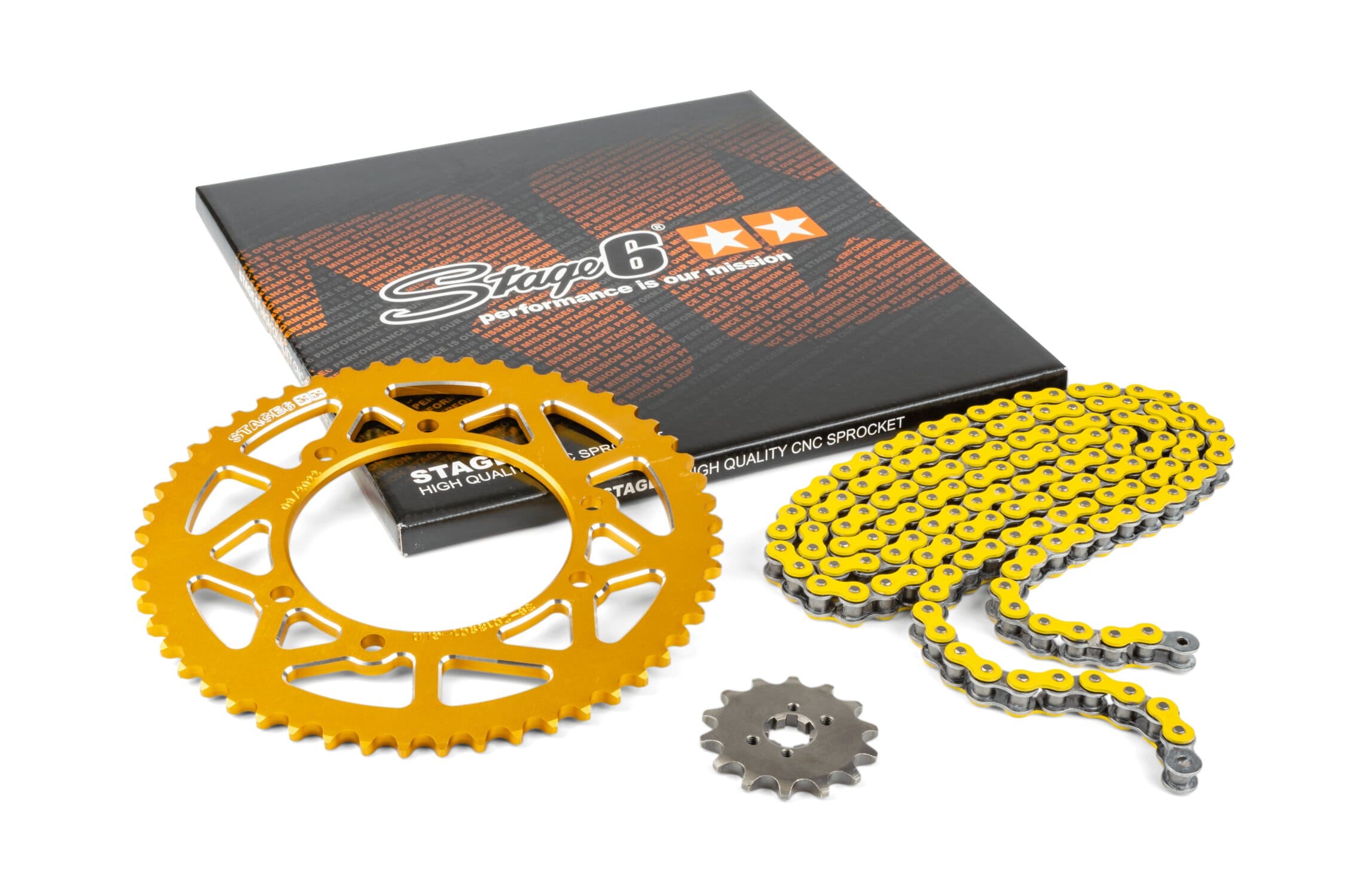 S6-2119323/YE Kit catena 13x53 - 420 Stage6 alu CNC giallo Derbi Senda X-treme, COD: S6-2119323/YE