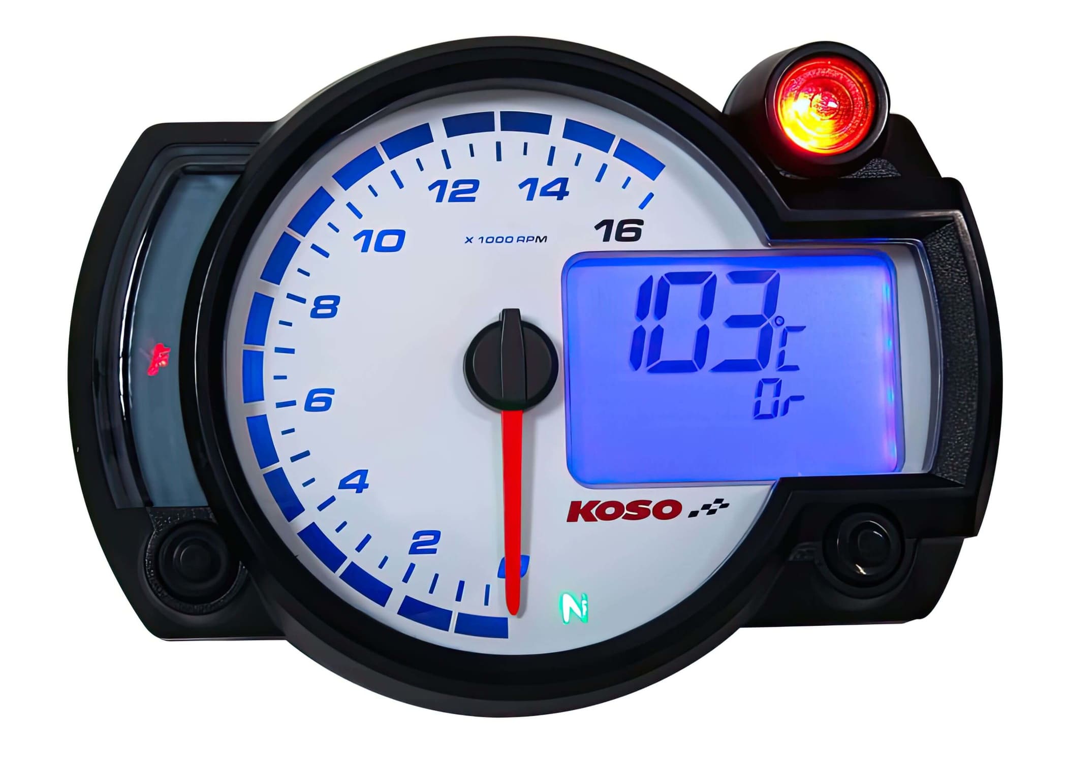 KO-BA015011 Koso RX2NR+ Tachometer with Thermometer (with alarm) and with over-revving light