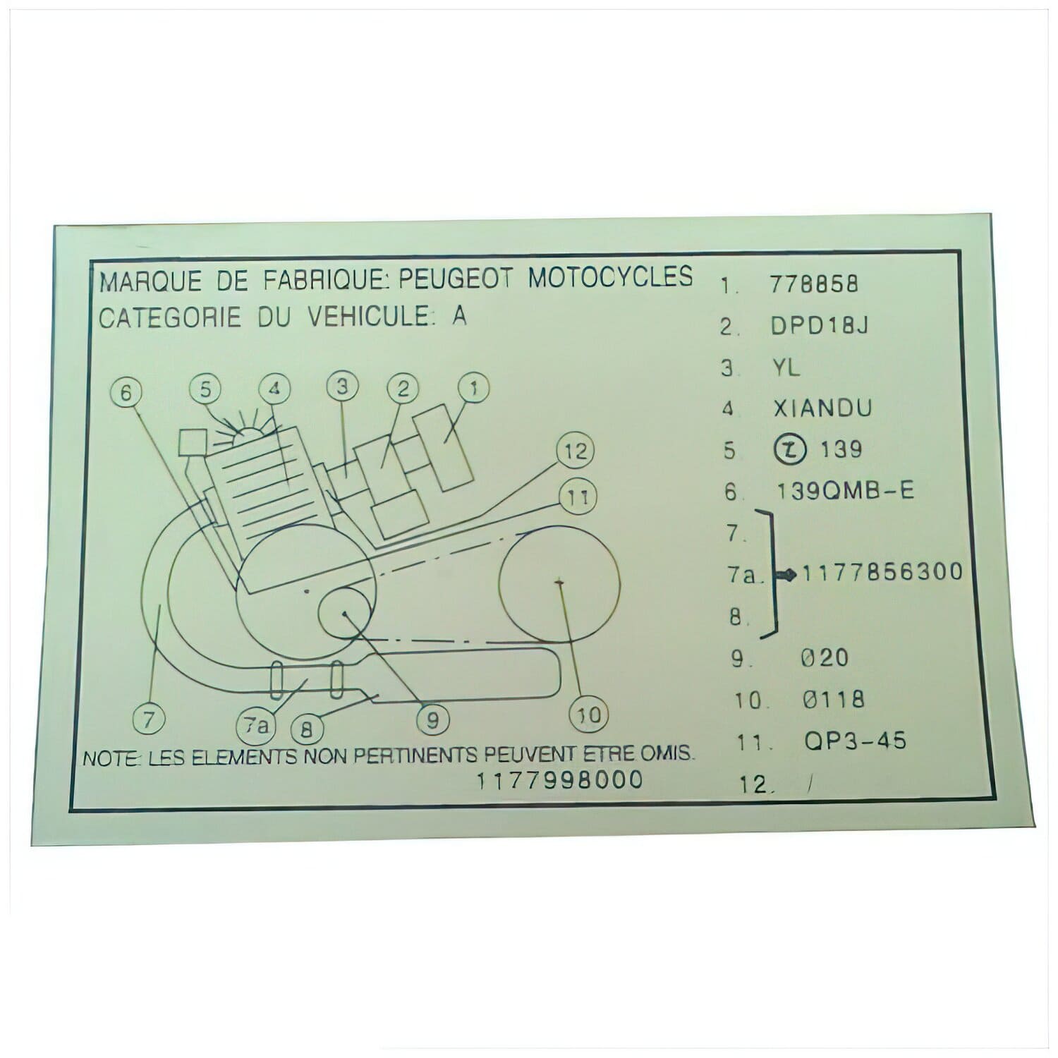 OE-PEU779980 Adesivo di immatricolazione Peugeot Kisbee, COD: OE-PEU779980