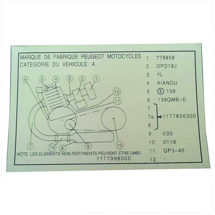 OE-PEU779980 Adesivo di immatricolazione Peugeot Kisbee, COD: OE-PEU779980