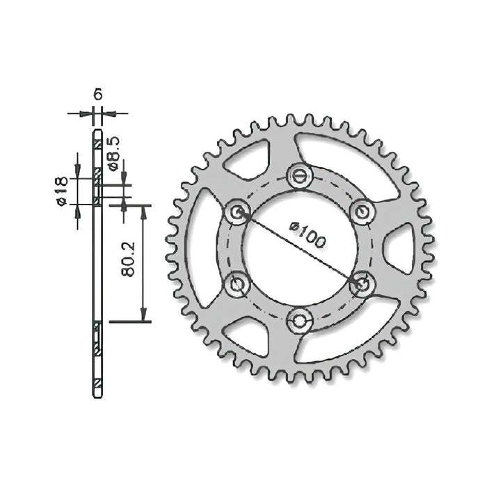 SP-5518 Corona IGM Rieju RR / Spike 80,2mm 6Fori 44 Denti