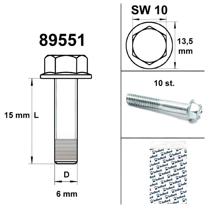SP-89551 Vite motore SW 10 M6x15 argento (x10), COD: SP-89551