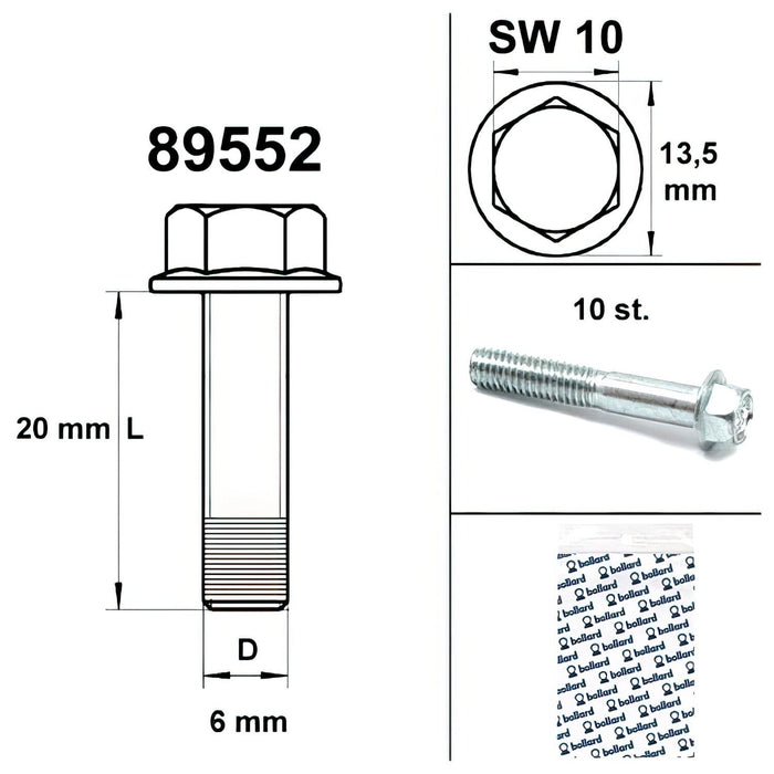 SP-89552 Vite motore SW 10 M6x20 argento (x10)