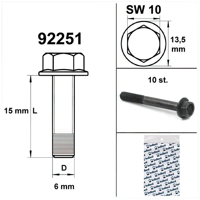 SP-92251 Vite motore SW 10 M6x15 nero (x10), COD: SP-92251
