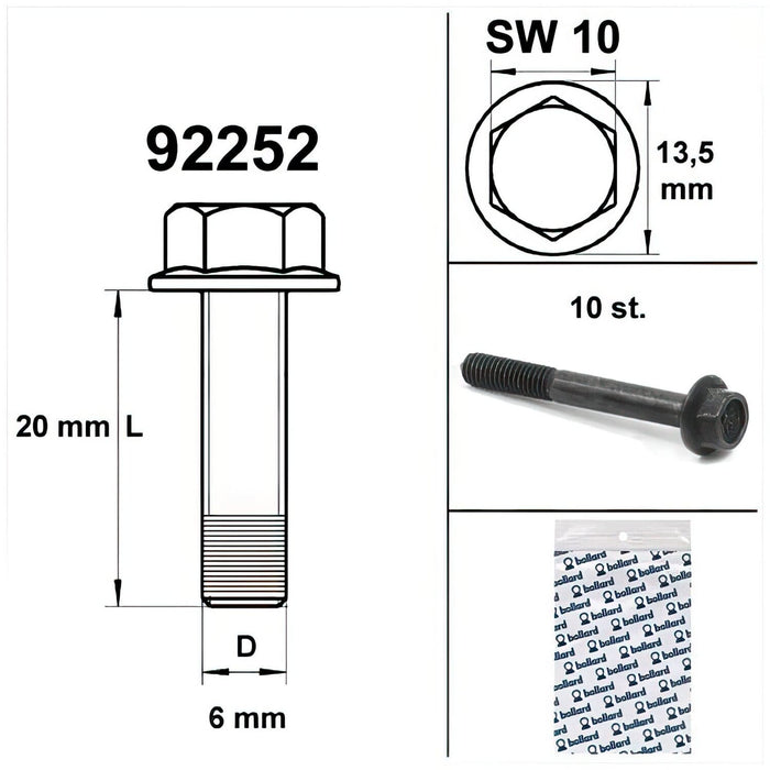 SP-92252 Vite motore SW 10 M6x20 nero (x10), COD: SP-92252