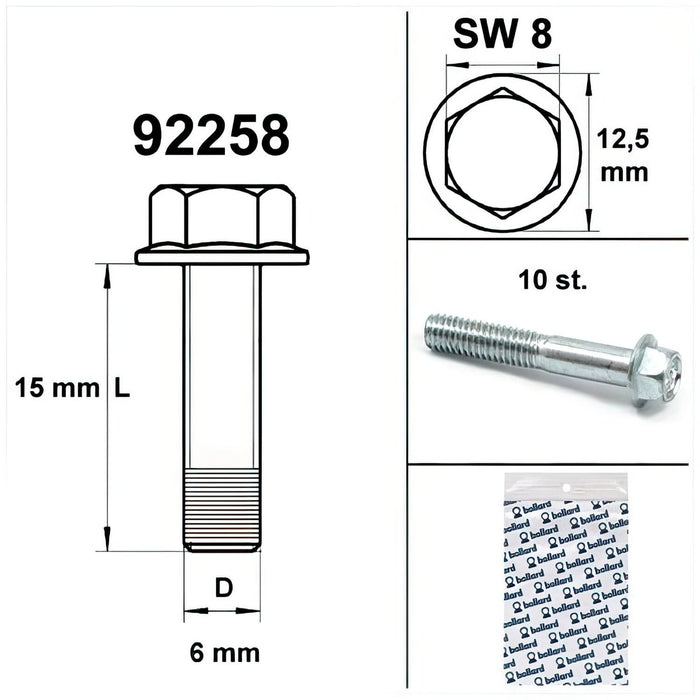SP-92258 Vite motore SW 8 M6x 15 argento (x10), COD: SP-92258