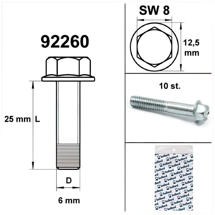 SP-92260 Vite motore SW 8 M6x 25 argento (x10)