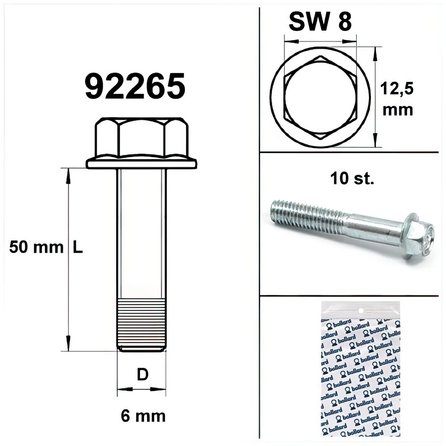SP-92265 Vite motore SW 8 M6x 50 argento (x10), COD: SP-92265