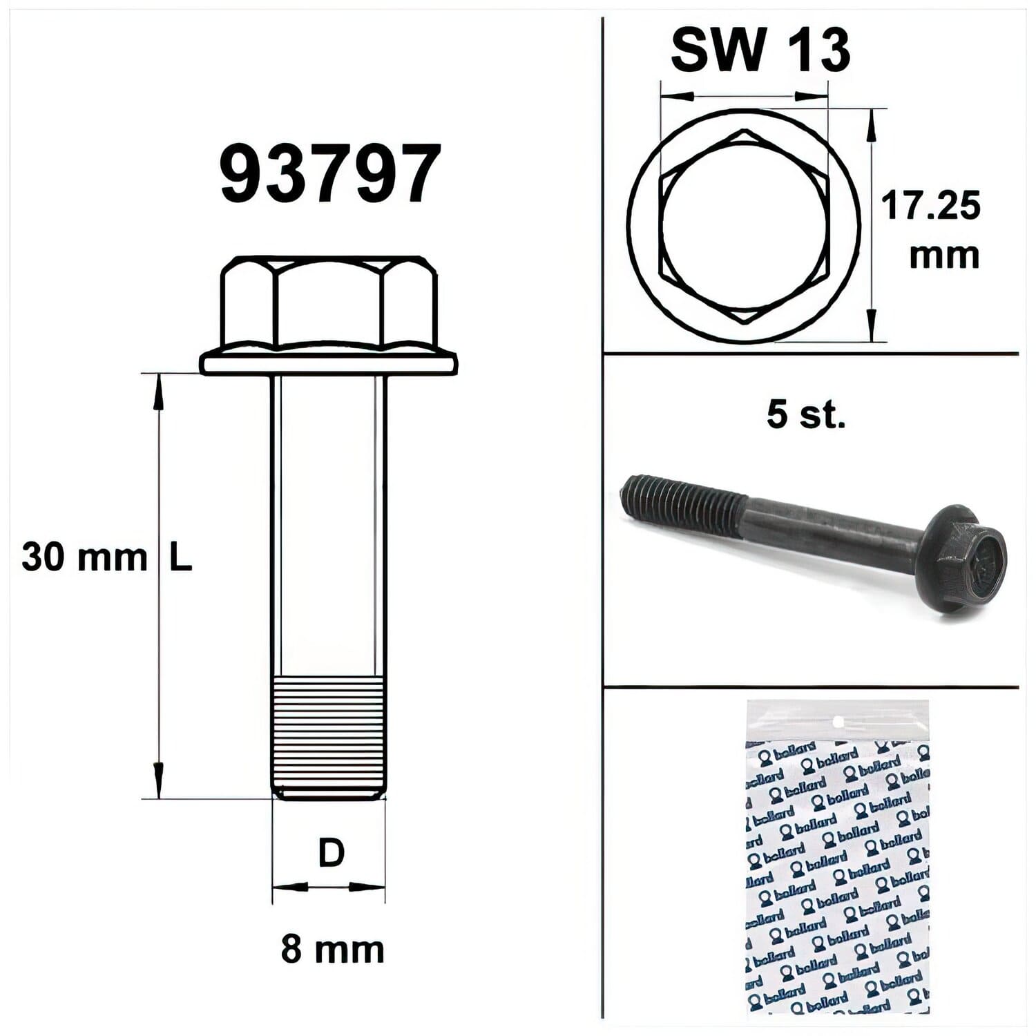 SP-93797 Vite motore SW 13 M8x30 nero (x5), COD: SP-93797