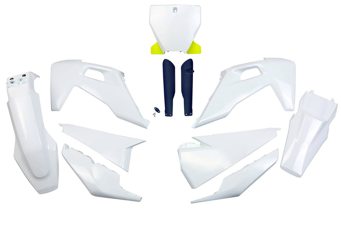 UF-HUKIT622F@999W Kit plastiche con protezioni forcella Husqvarna TC / FC dopo 2019 UFO colori OEM 2022, COD: UF-HUKIT622F@999W
