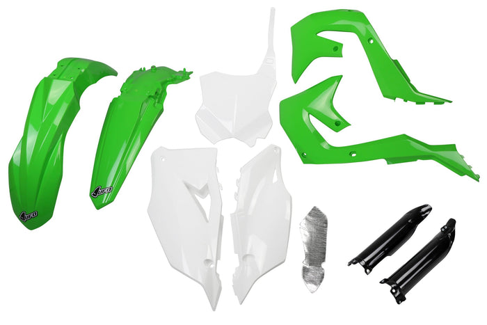 UF-KAKIT227F@999 Kit plastiche con protezioni forcella Kawasaki KX dopo 2019 UFO verde / bianco, COD: UF-KAKIT227F@999