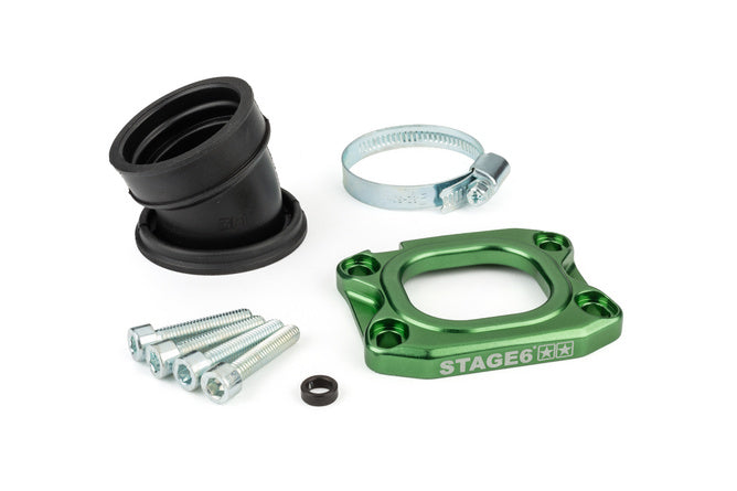 S6-3318836/GR Collettore aspirazione Stage6 360° AM6 / Derbi verde per PWK 30 - 34mm