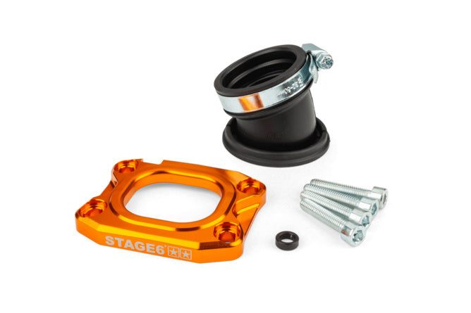 S6-3318836/OR Collettore aspirazione Stage6 360° AM6 / Derbi arancione per PWK 30 - 34mm