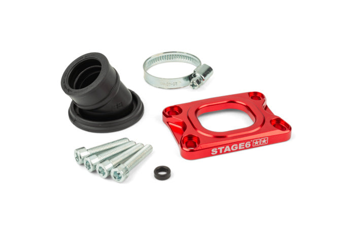 S6-3318832/RE Collettore aspirazione Stage6 360° AM6 / Derbi rosso per Dellorto / CP