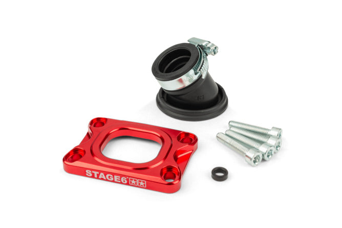 S6-3318832/RE Collettore aspirazione Stage6 360° AM6 / Derbi rosso per Dellorto / CP