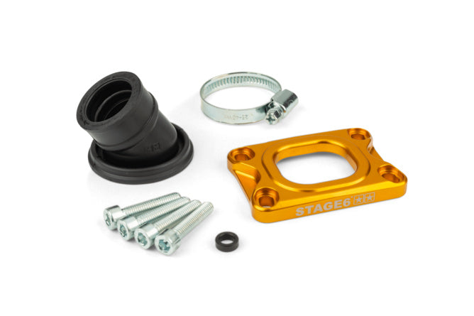 S6-3318832/YE Collettore aspirazione Stage6 360° AM6 / Derbi dorato per Dellorto / CP