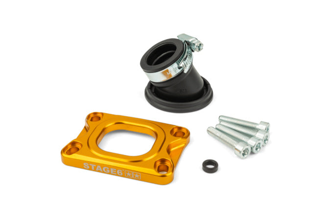 S6-3318832/YE Collettore aspirazione Stage6 360° AM6 / Derbi dorato per Dellorto / CP