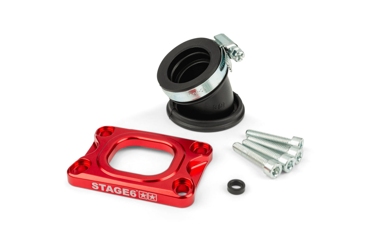 S6-3318834/RE Collettore aspirazione Stage6 360° AM6 / Derbi rosso per Mikuni TM24