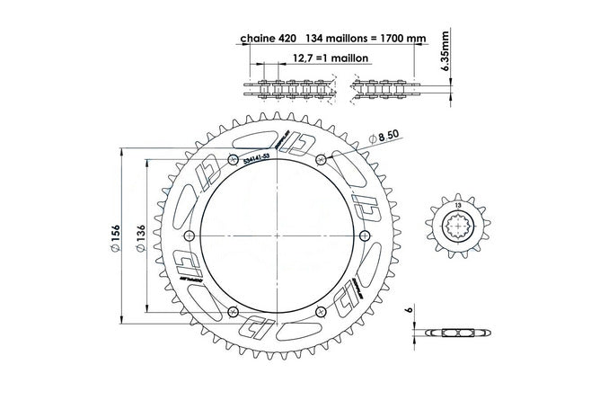 CGN538770 Kit catena 13x53 alluminio - 420 Doppler Fantic XM / XE rosso