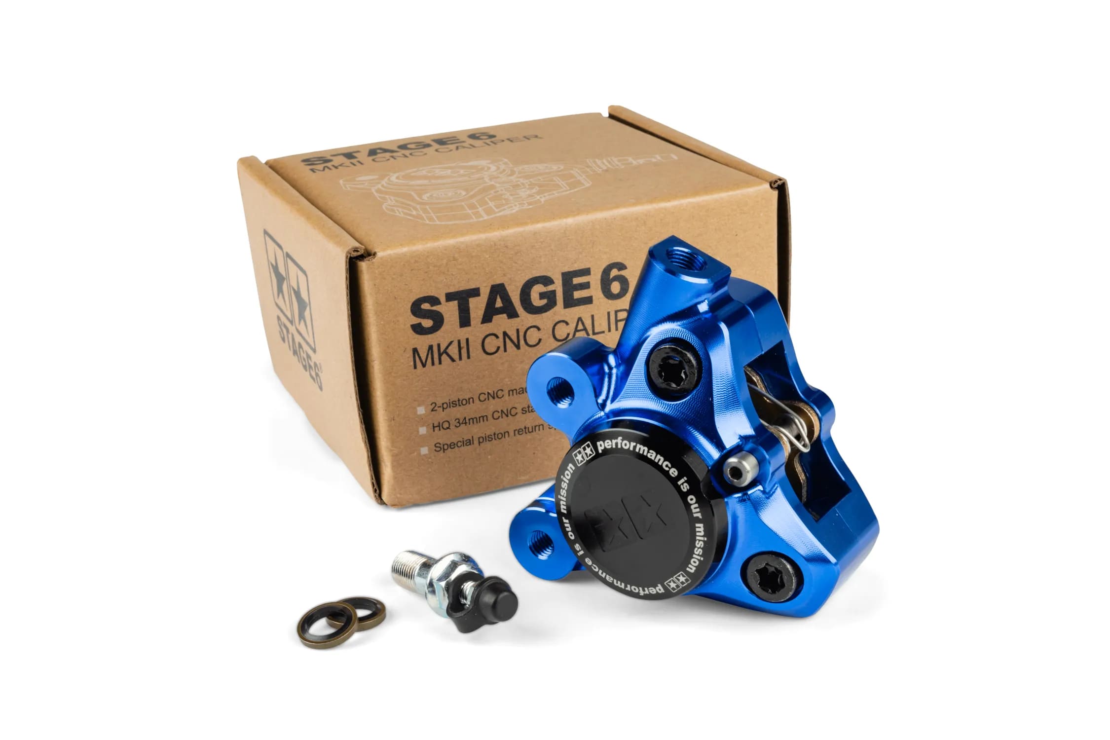 S6-1400381/BL Pinza freno anteriore alluminio CNC Stage6 Minarelli / Piaggio / Peugeot blu