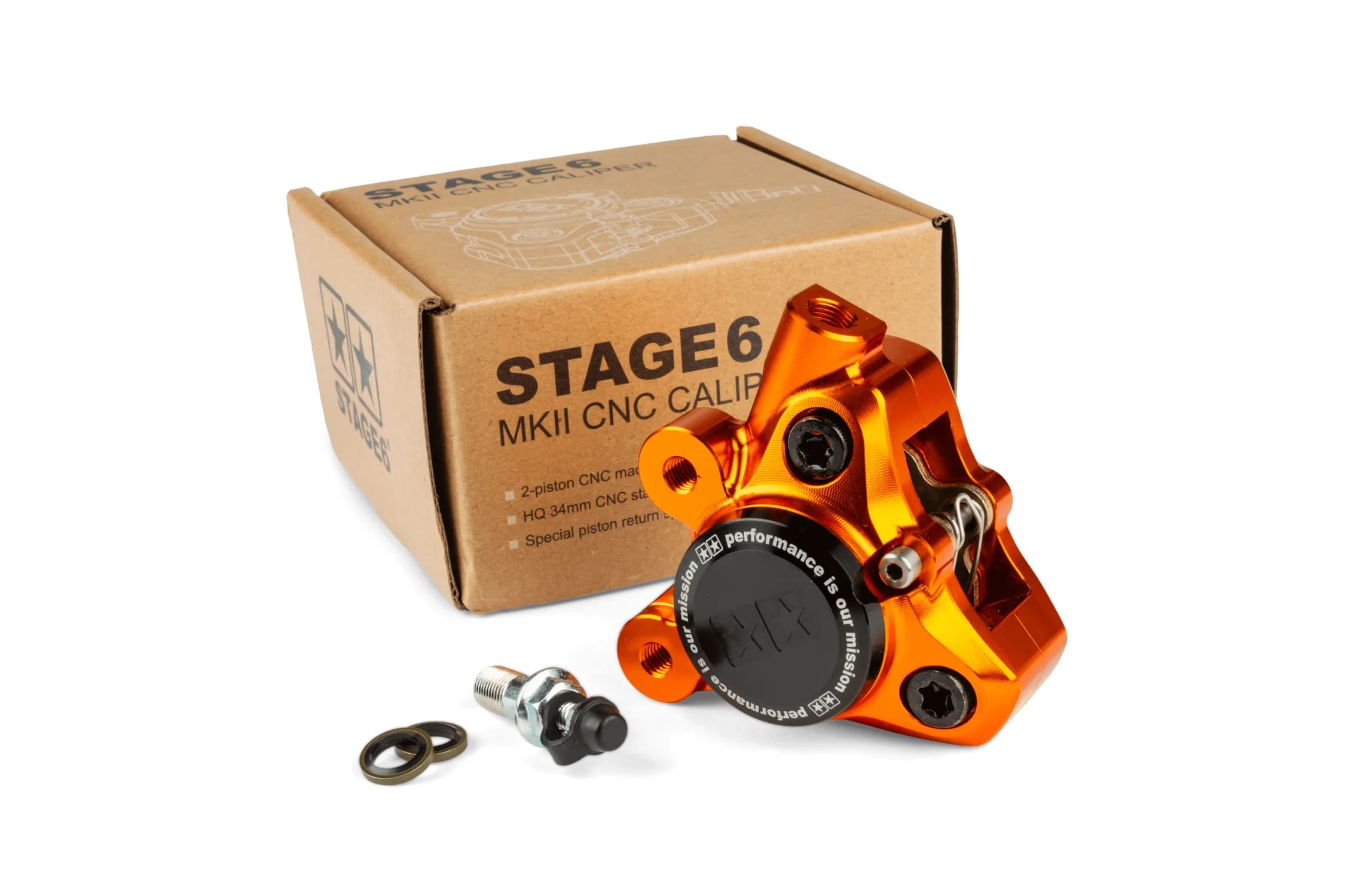 S6-1400381/OR Pinza freno anteriore alluminio CNC Stage6 Minarelli / Piaggio / Peugeot arancione