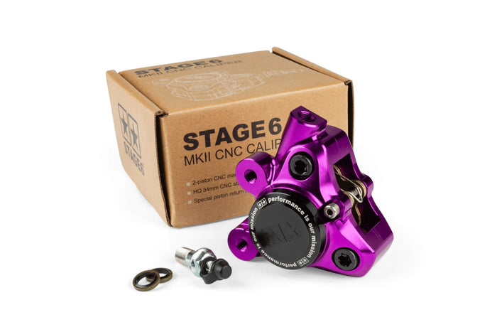 S6-1400381/PU Pinza freno anteriore alluminio CNC Stage6 Minarelli / Piaggio / Peugeot viola