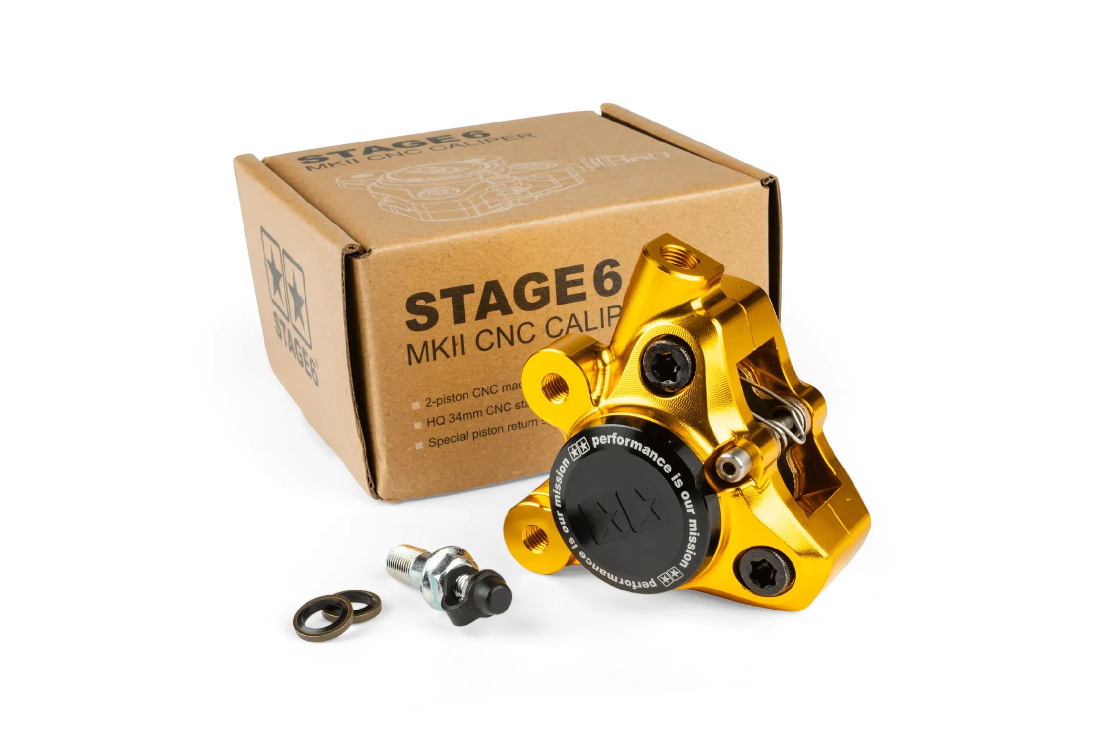 S6-1400381/YE Pinza freno anteriore alluminio CNC Stage6 Minarelli / Piaggio / Peugeot dorato