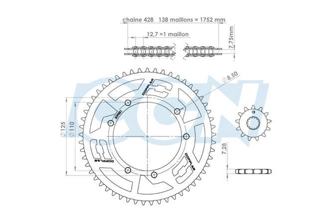 CGN515039 Kit Catena Acciaio 13x53 - 428 Doppler Origin Sherco 50cc