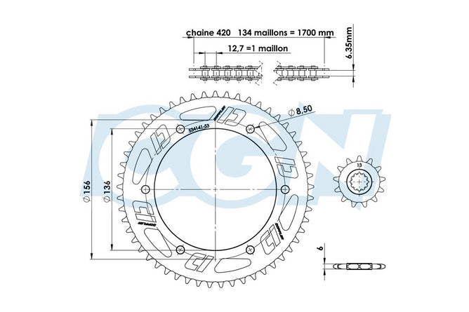 CGN538768 Kit catena Fantic XM / XE 13x53 Doppler acciaio nero