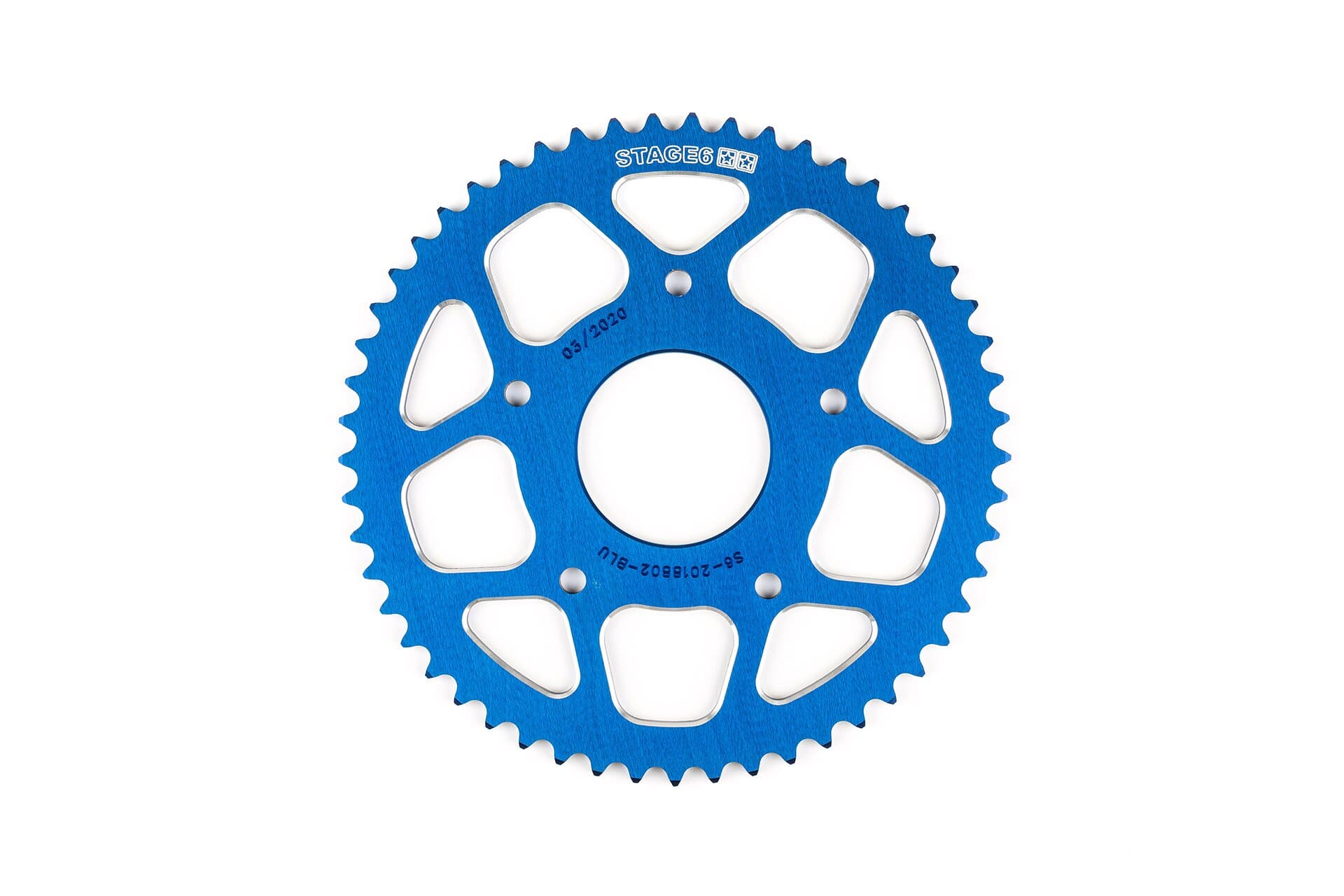 S6-2018802/BL Corona 53 denti - 420 Stage6 alluminio CNC blu Peugeot / Rieju, COD: S6-2018802/BL