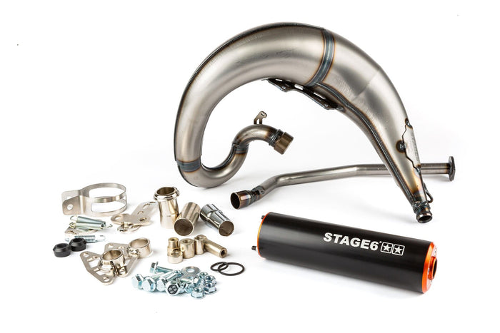 s6-9119301/bo marmitta stage6 streetrace montaggio alto cnc arancio / nero derbi senda (d50b0) stage6 rt, COD: S6-9119301/BO