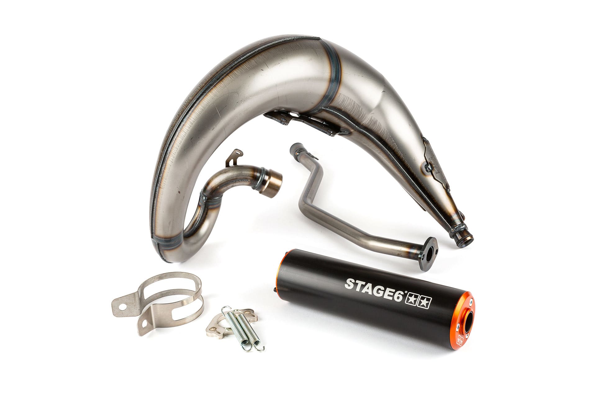 S6-9118810/BO Marmitta Stage6 Streetrace montaggio alto CNC arancio / nero Yamaha DT50, COD: S6-9118810/BO