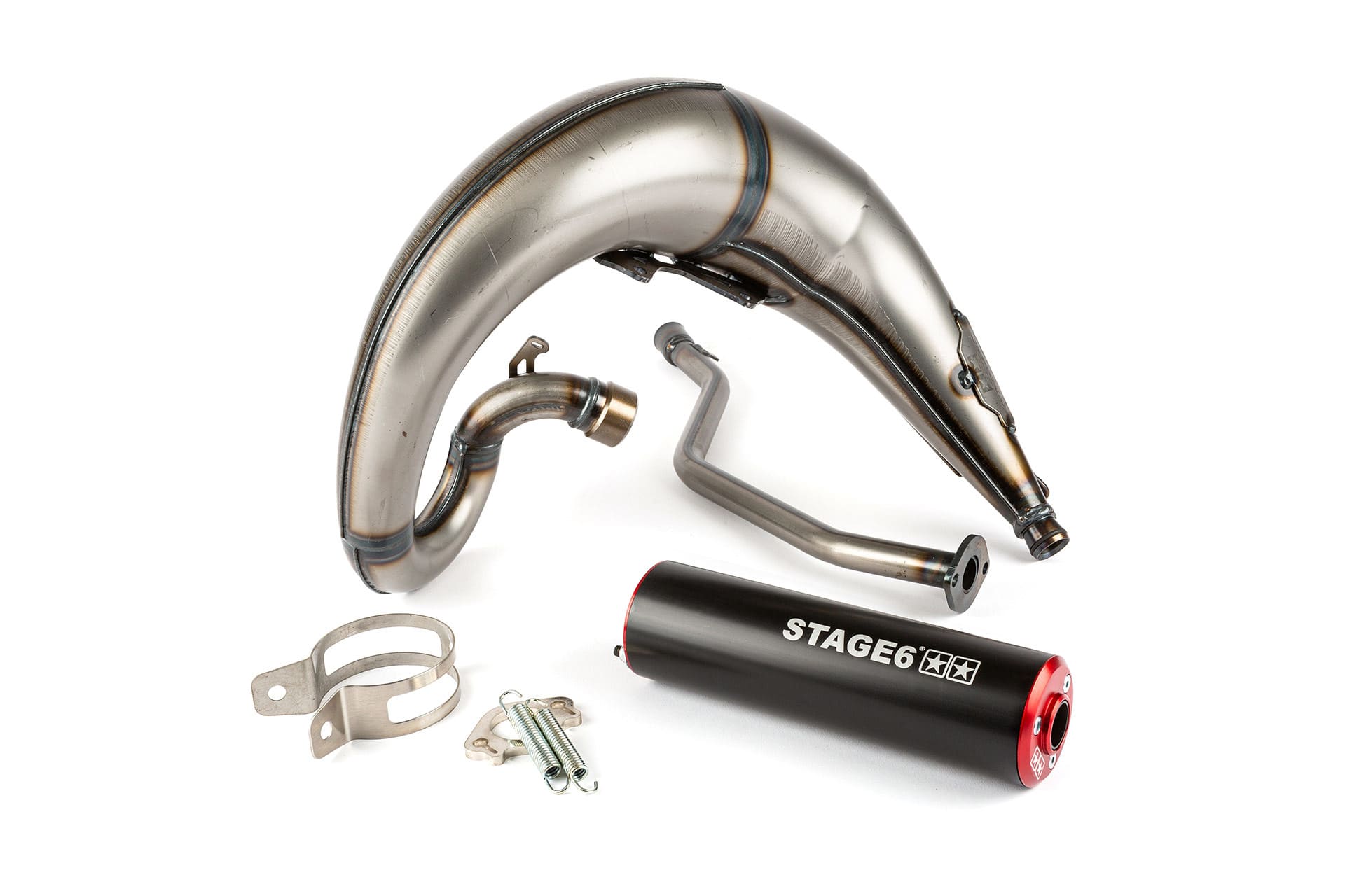 S6-9118810/RE Marmitta Stage6 Streetrace montaggio alto CNC rosso / nero Yamaha DT50, COD: S6-9118810/RE