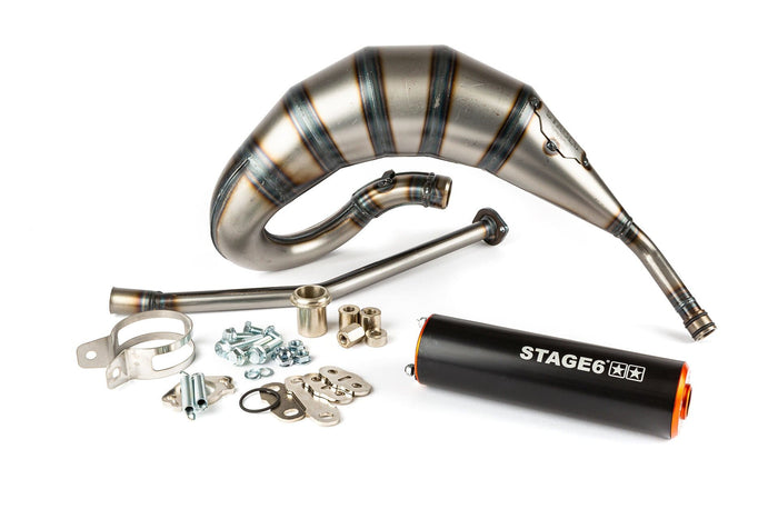 s6-9119310/bo marmitta stage6 streetrace 70cc montaggio alto cnc arancio / nero derbi senda (d50b0) stage6 rt, COD: S6-9119310/BO