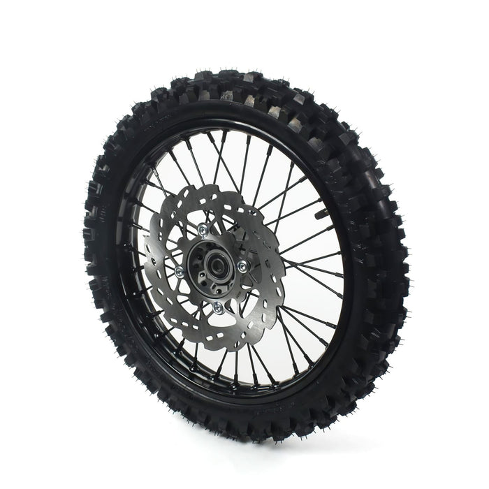 MB3006 Ruota / Cerchio anteriore acciaio d.15mm - 14'' con pneumatico Yuanxing Pit Bike / Dirt Bike nero