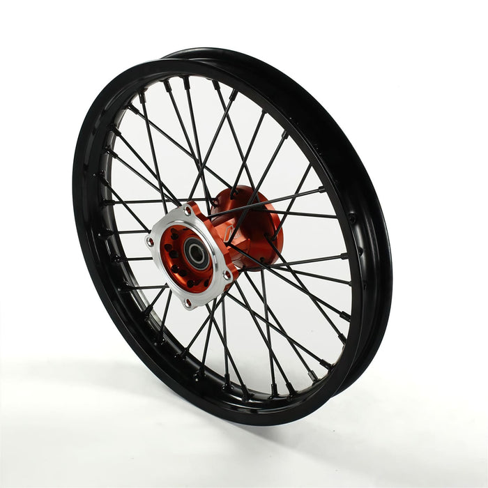 MB4381 Ruota / Cerchio anteriore mozzo alluminio CNC asse 15mm - 14'' Volt Racing Pit Bike / Dirt Bike arancione, COD: MB4381