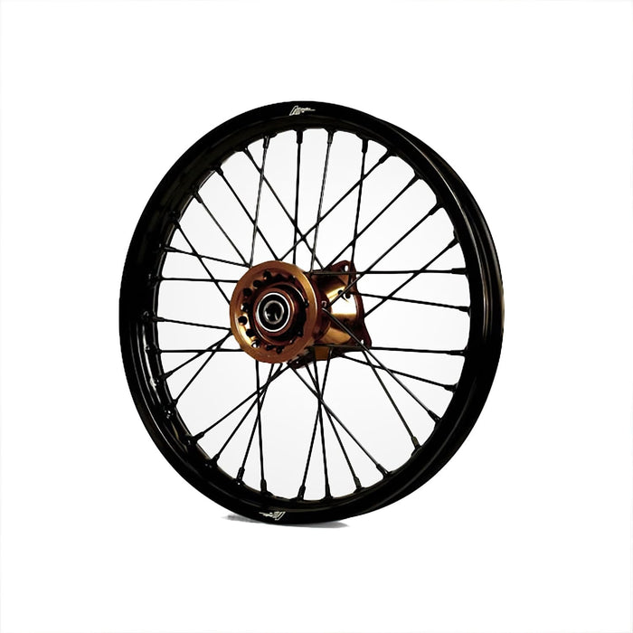 MB4383 Ruota / Cerchio anteriore mozzo alluminio CNC asse 15mm - 14'' Volt Racing Pit Bike / Dirt Bike Sugar Brown