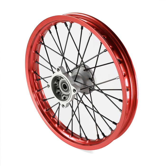 MB7670 Ruota / Cerchio anteriore mozzo alluminio asse 15mm - 14'' Pit Bike / Dirt Bike rosso