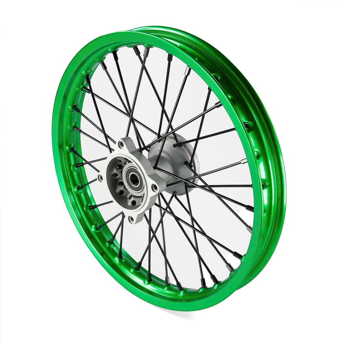 MB7671 Ruota / Cerchio anteriore mozzo alluminio asse 15mm - 14'' Pit Bike / Dirt Bike verde