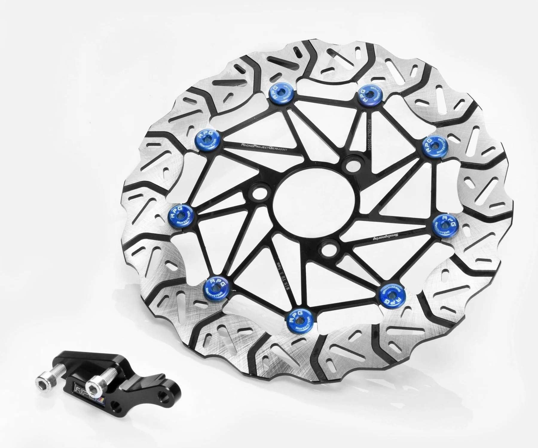 Disco freno 280mm RPG Oversize per Yamaha Aerox / MBK Nitro / Minarelli - nottolini blu - con adattatore Aerox