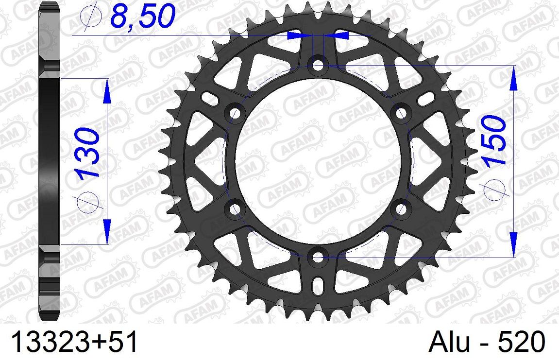 A13323.51 Corona AFAM ergal autopulente anodizzazione dura - 51 denti - FANTIC YAMAHA