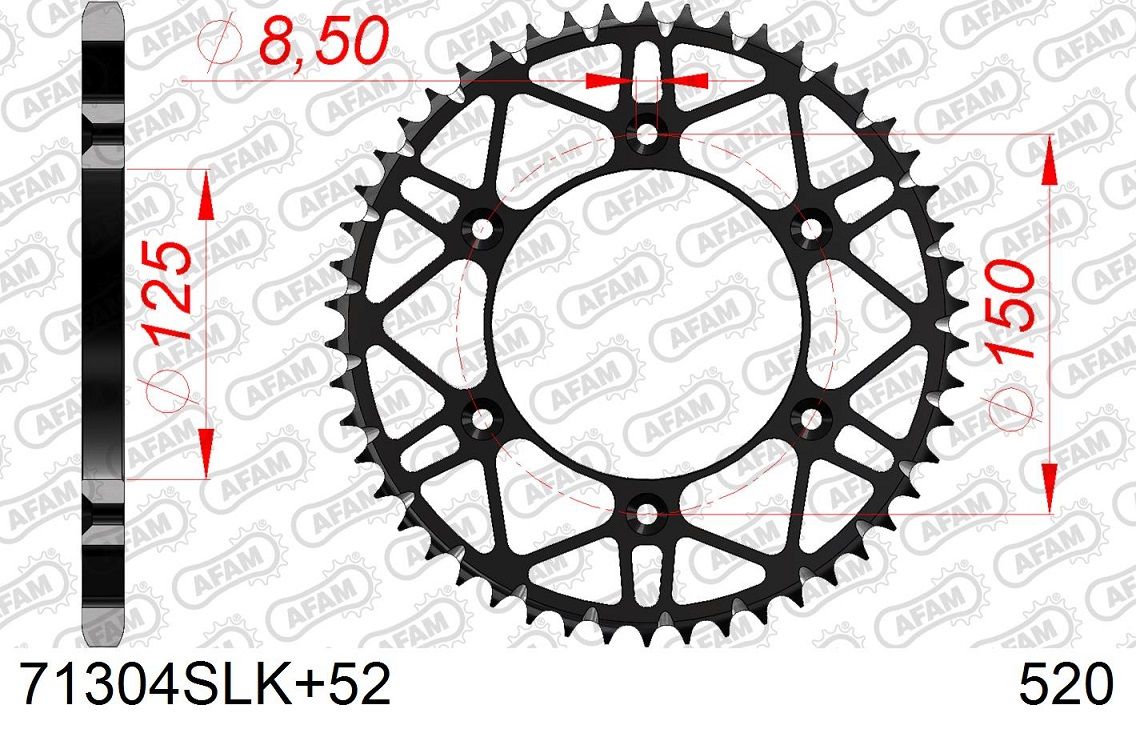 A71304S.52 Corona AFAM SLK acciaio autopulente nero - 52 denti - GASGAS HUSABERG HUSQVARNA KTM TRIUMPH