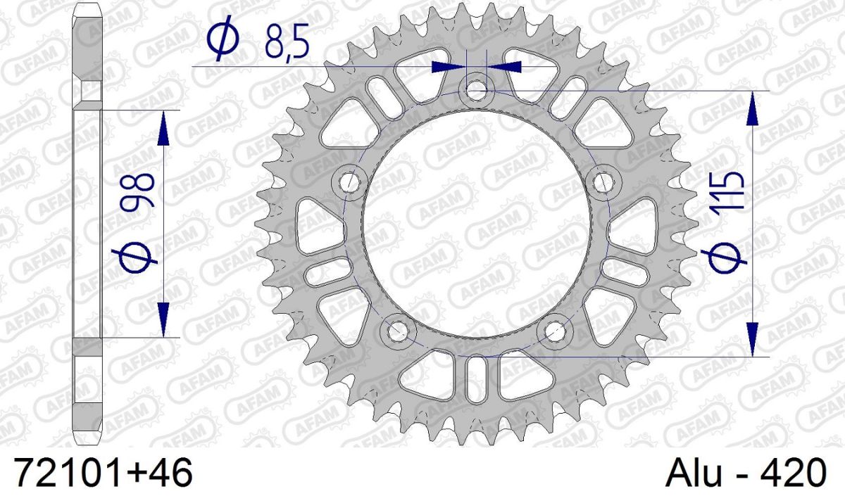 A72101.46 Corona AFAM ergal autopulente anodizzazione dura - 46 denti - GASGAS HUSQVARNA KTM 65