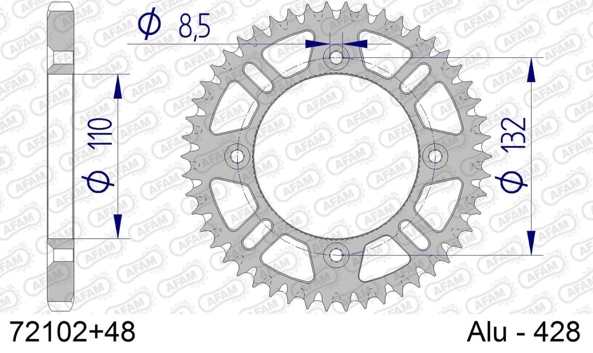 A72102.48 Corona AFAM ergal autopulente anodizzazione dura - 48 denti - GASGAS HUSQVARNA KTM 85