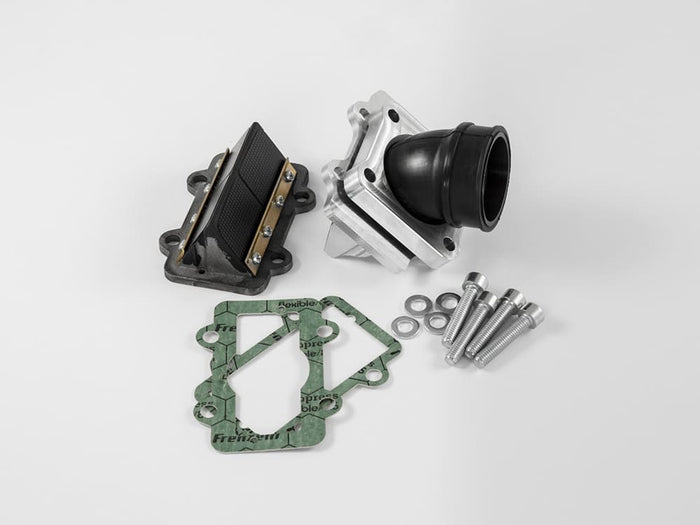 Alimentazione comp. 8.1-K4 per 70cc, collettore orientabile per carburatore Ø25 e 19mm, per carter 8.1 versione Piaggio e Minarelli.
