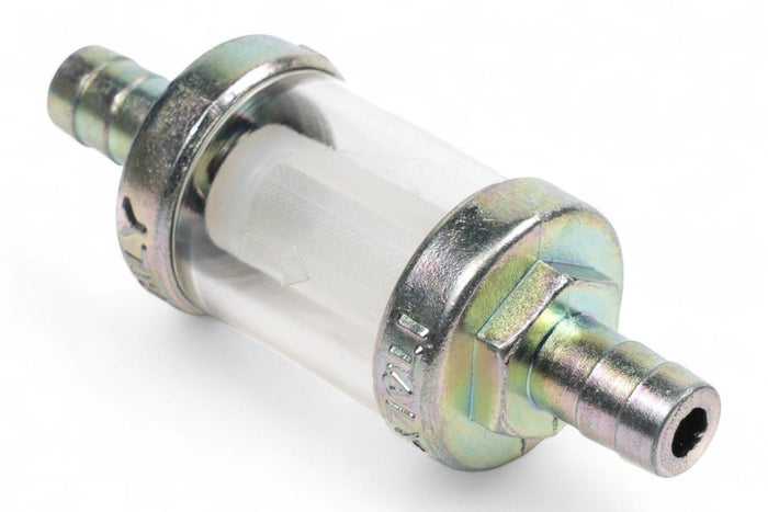 AV2201 Filtro benzina riutilizzabile - Corpo in plastica, fondelli in metallo - Attacco cromato Ø 8mm