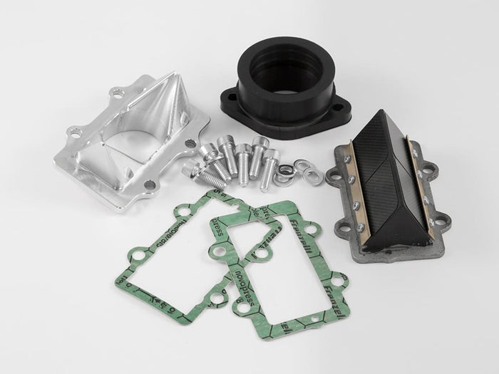 Alimentazione comp. 8.1-K12 per 100cc, collettore corto, per carburatore Ø35mm per carter 8.1 versione Piaggio.