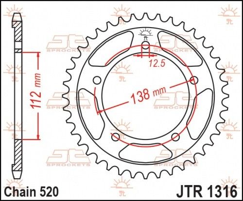 JTR1316.39 Corona JT acciaio nero - 39 denti - HONDA