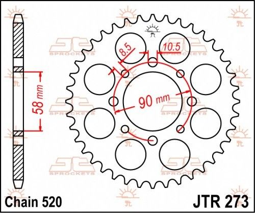 JTR273.45 Corona JT acciaio nero - 45 denti - HONDA KTM 125