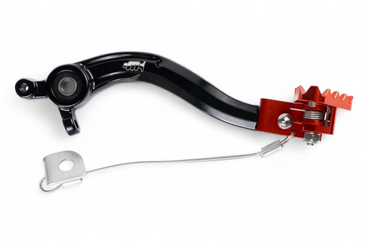 PDS916A Pedale freno forgiato nero con puntale snodato CNC arancione KTM